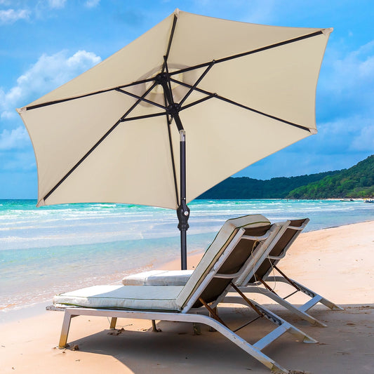 Autlaycil 7.5Ft Outdoor Umbrella with Tilt, Crank and Sturdy Ribs for Lawn, Garden, Backyard and Pool, Khaki