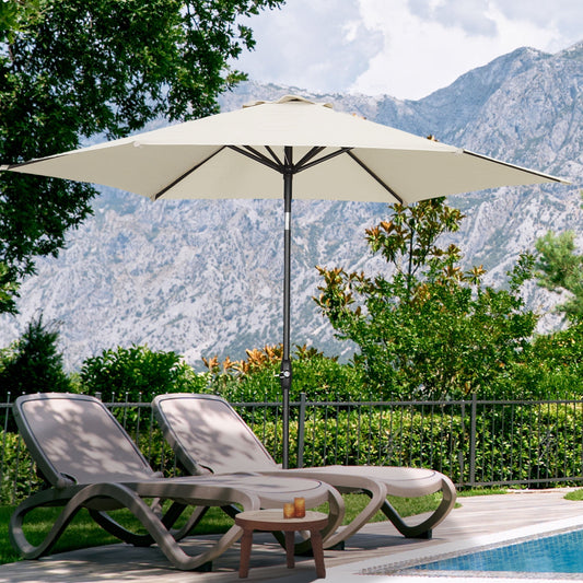 Autlaycil 9Ft Outdoor Umbrella with Tilt, Crank and Sturdy Ribs for Lawn, Garden, Backyard and Pool, White