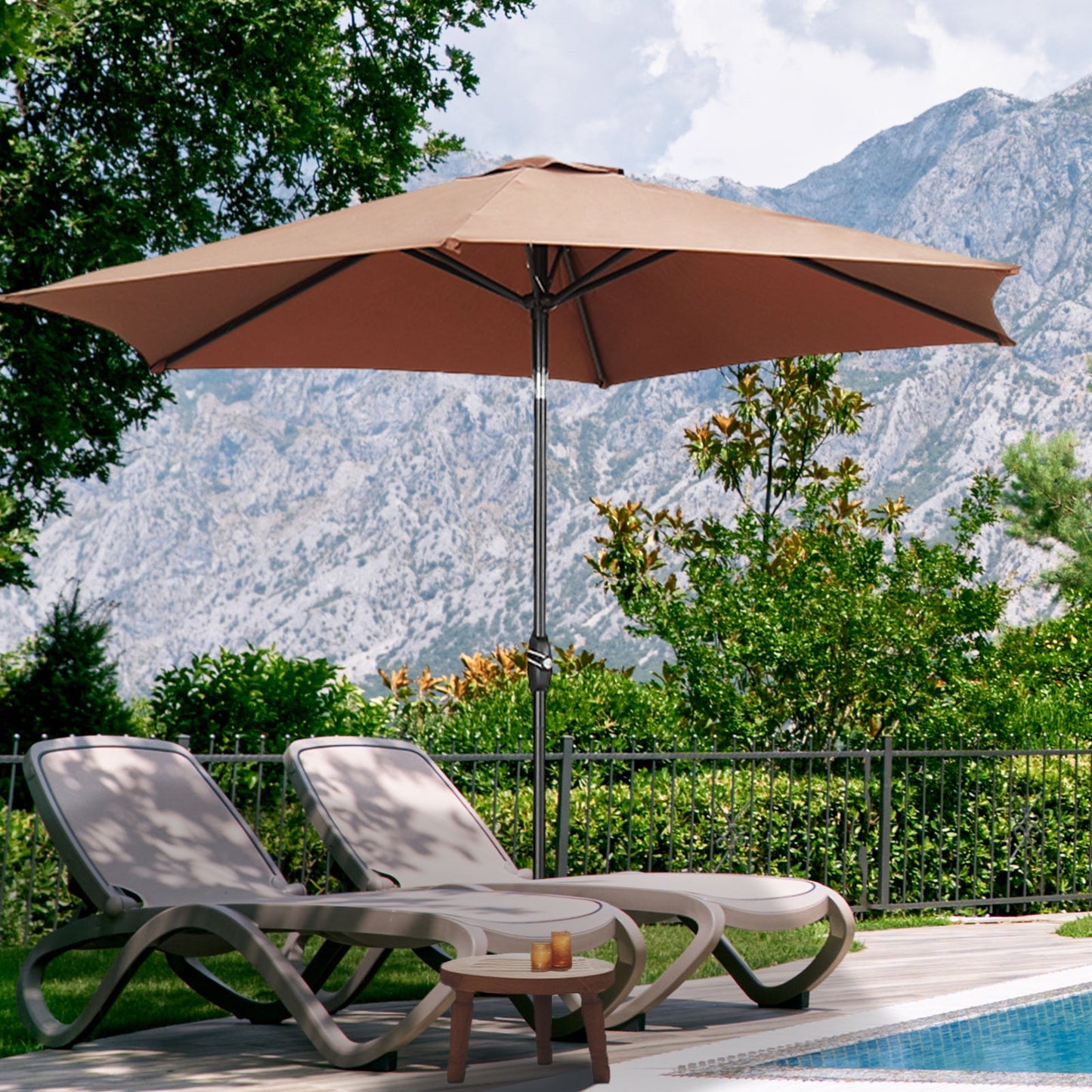 Autlaycil 9Ft Outdoor Umbrella with Tilt, Crank and Sturdy Ribs for Lawn, Garden, Backyard and Pool, White