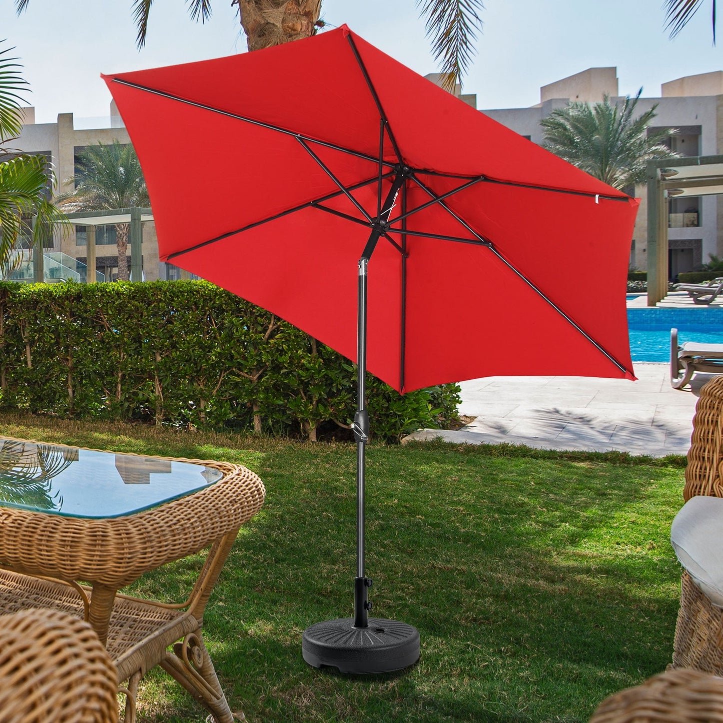 Autlaycil 9Ft Outdoor Umbrella with Tilt, Crank and Sturdy Ribs for Lawn, Garden, Backyard and Pool, White