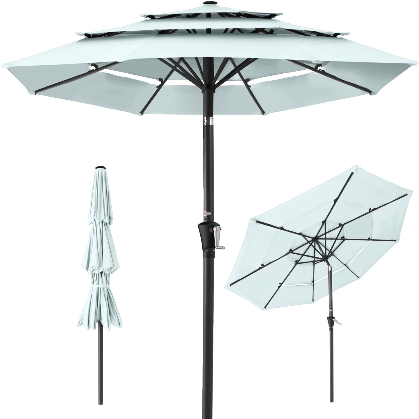 Best Choice Products 10ft 3-Tier Patio Umbrella, Market Sun Shade w/ Tilt Adjustment, Easy Crank - Red
