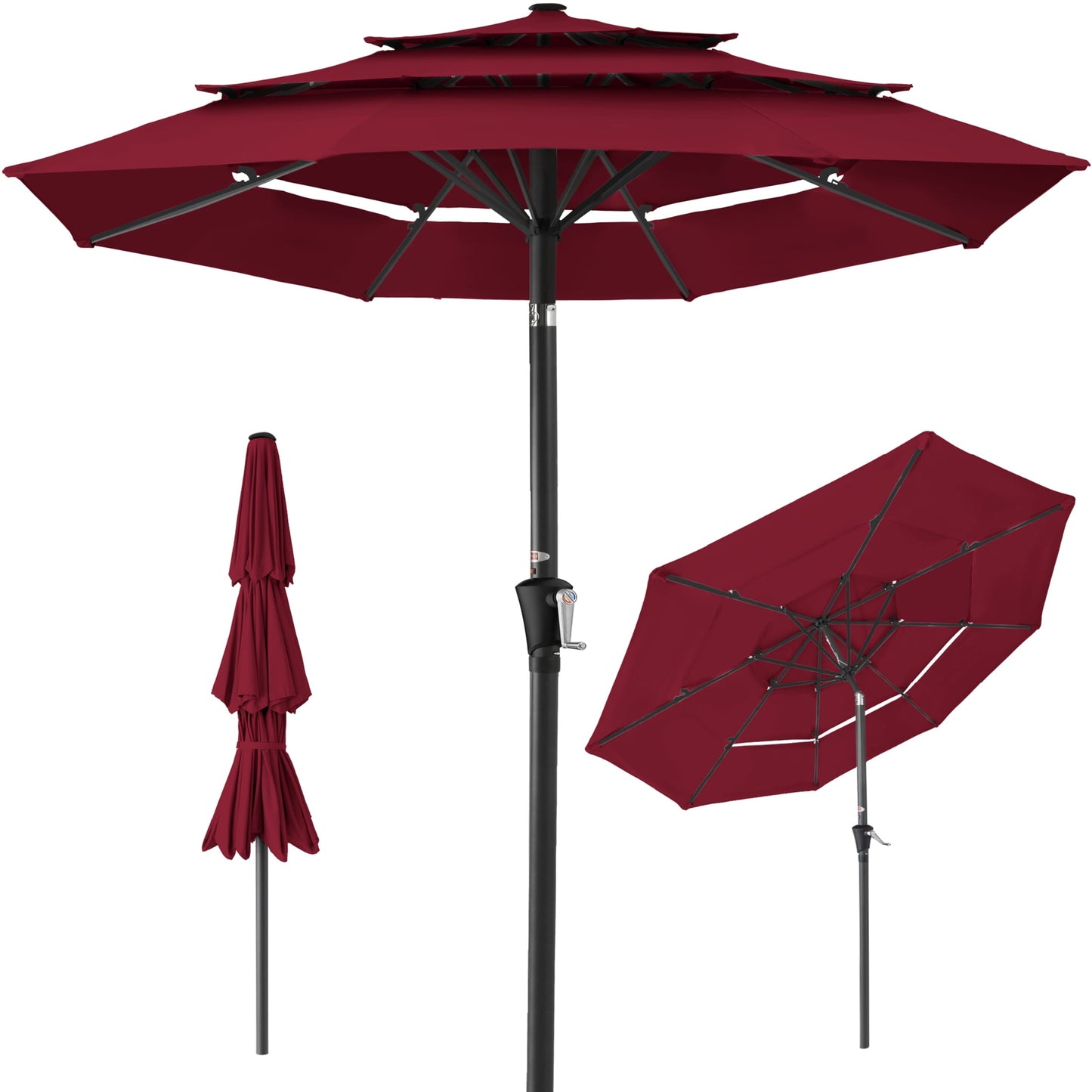 Best Choice Products 10ft 3-Tier Patio Umbrella, Market Sun Shade w/ Tilt Adjustment, Easy Crank - Red
