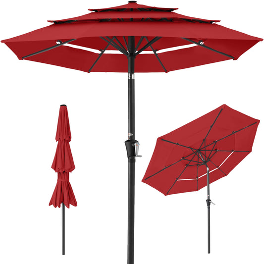 Best Choice Products 10ft 3-Tier Patio Umbrella, Market Sun Shade w/ Tilt Adjustment, Easy Crank - Red