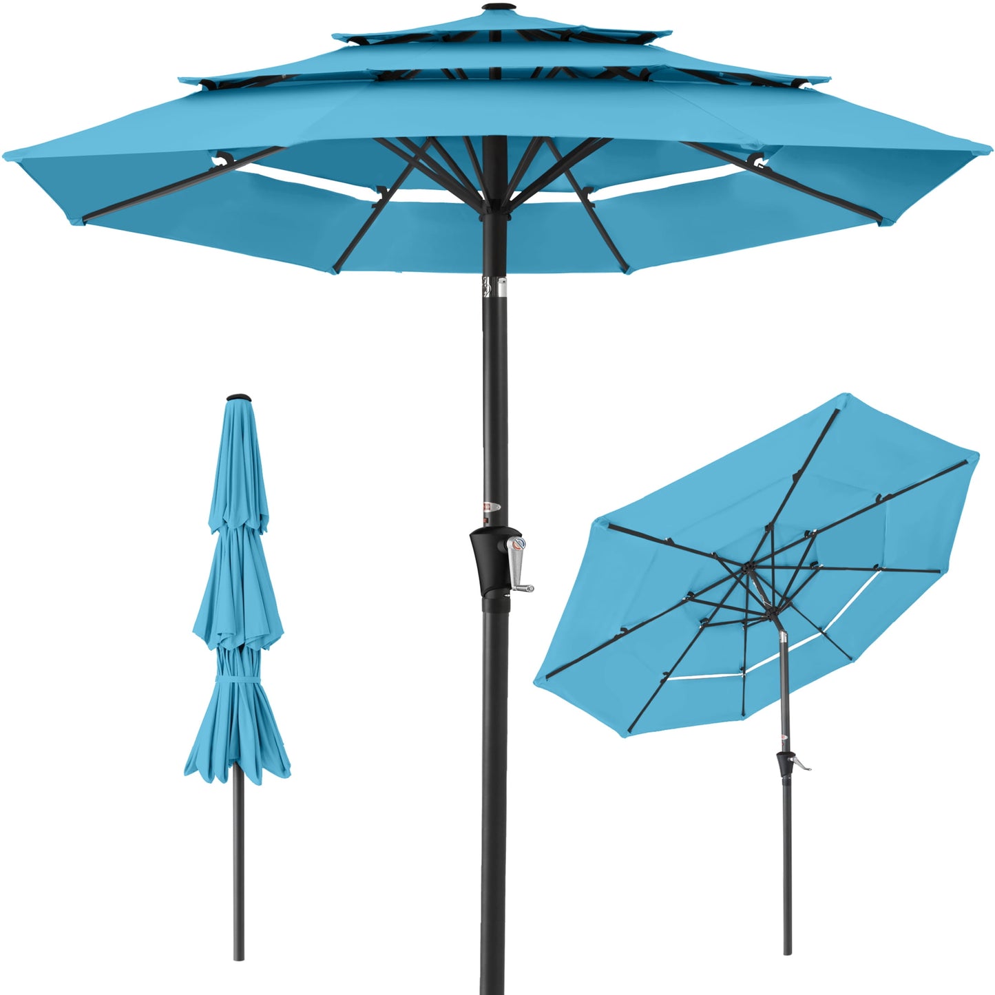 Best Choice Products 10ft 3-Tier Patio Umbrella, Market Sun Shade w/ Tilt Adjustment, Easy Crank - Red