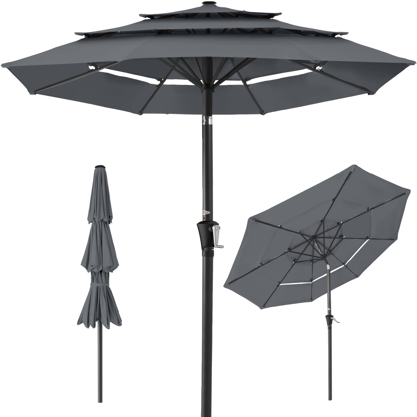 Best Choice Products 10ft 3-Tier Patio Umbrella, Market Sun Shade w/ Tilt Adjustment, Easy Crank - Red