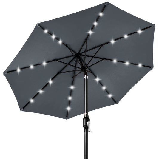 Best Choice Products 10ft Solar LED Lighted Patio Umbrella w/ Tilt Adjustment, UV-Resistant Fabric - Slate