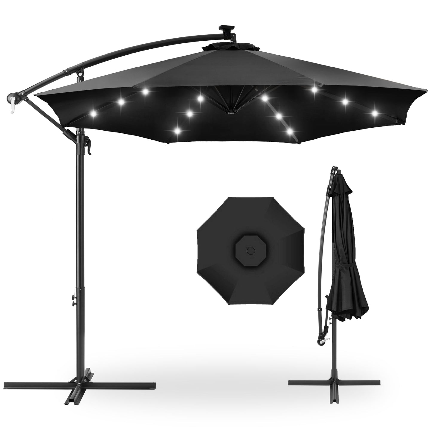 Best Choice Products 10ft Solar LED Offset Hanging Outdoor Market Patio Umbrella w/ Adjustable Tilt - Brown