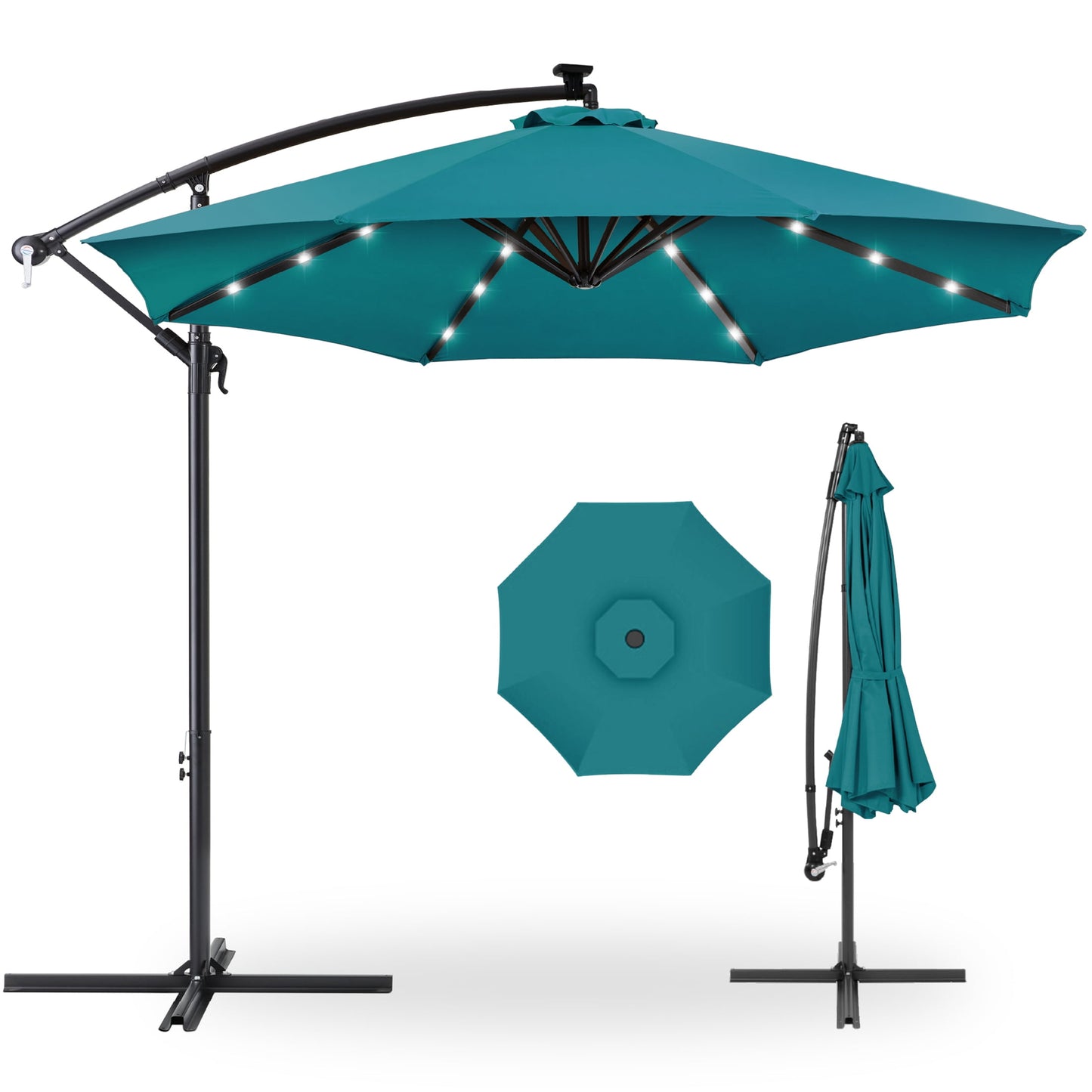 Best Choice Products 10ft Solar LED Offset Hanging Outdoor Market Patio Umbrella w/ Adjustable Tilt - Brown