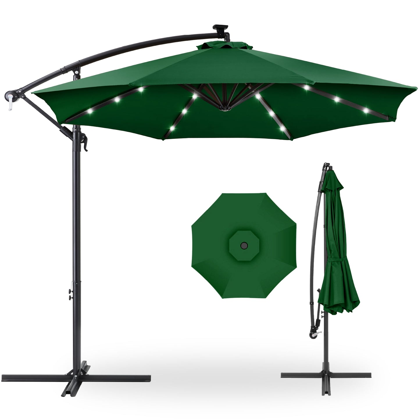 Best Choice Products 10ft Solar LED Offset Hanging Outdoor Market Patio Umbrella w/ Adjustable Tilt - Brown