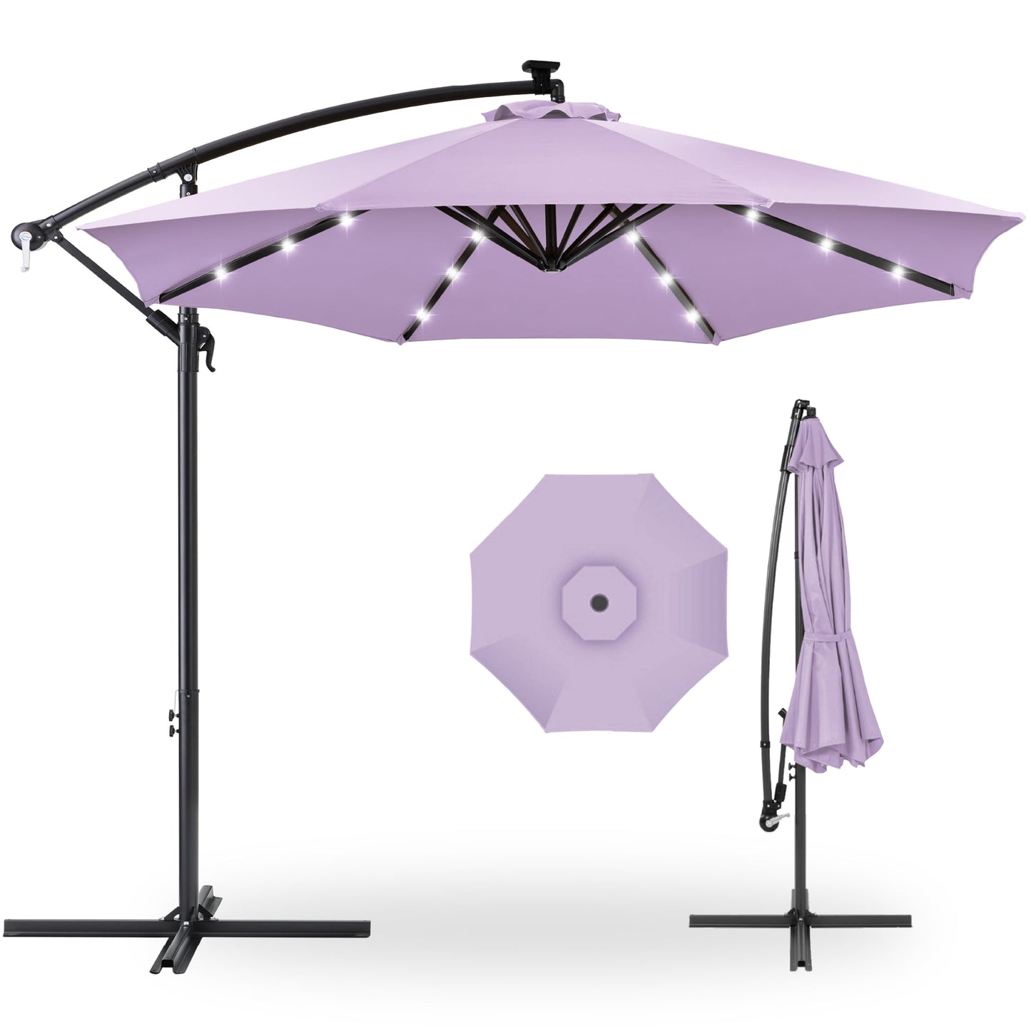 Best Choice Products 10ft Solar LED Offset Hanging Outdoor Market Patio Umbrella w/ Adjustable Tilt - Brown