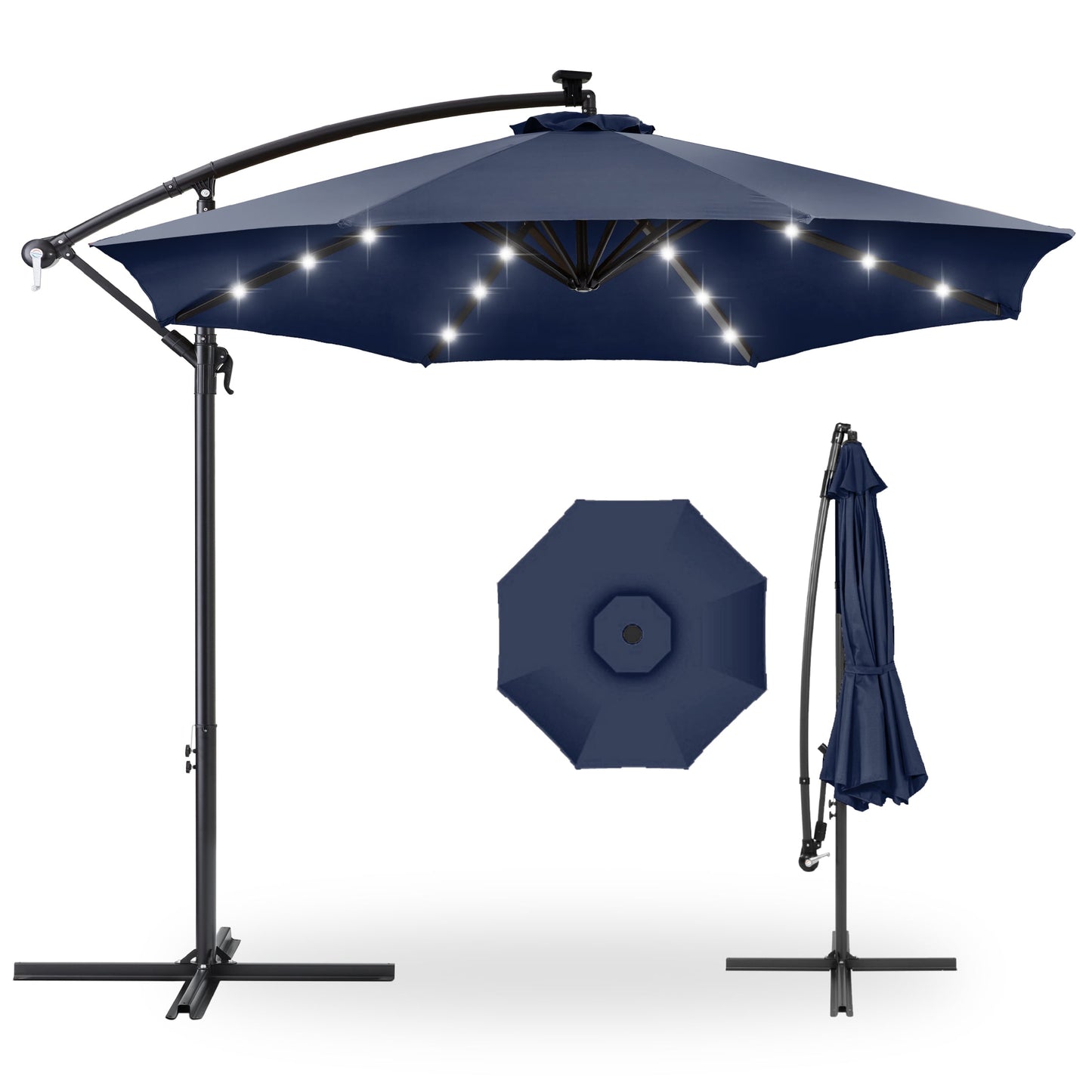 Best Choice Products 10ft Solar LED Offset Hanging Outdoor Market Patio Umbrella w/ Adjustable Tilt - Brown