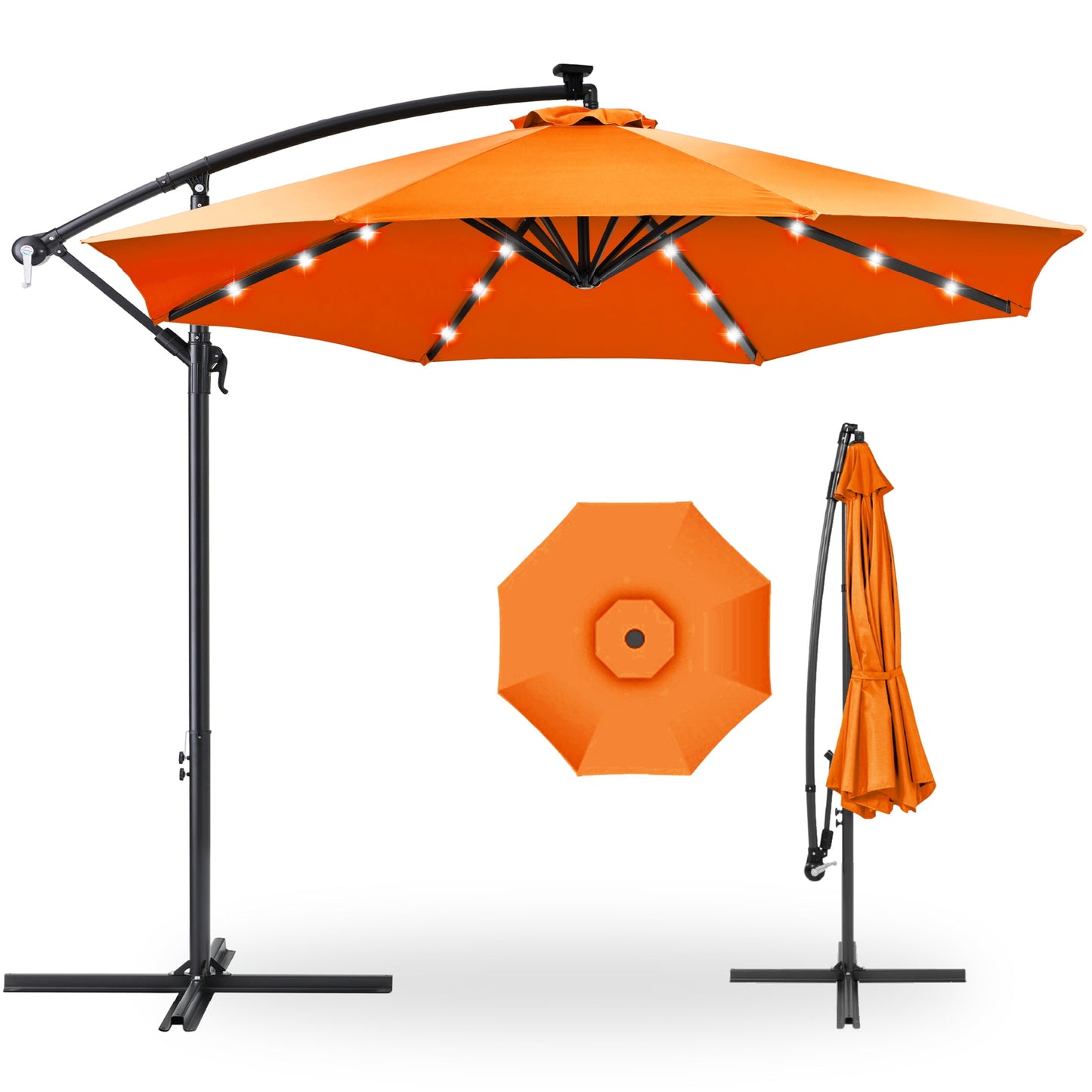 Best Choice Products 10ft Solar LED Offset Hanging Outdoor Market Patio Umbrella w/ Adjustable Tilt - Brown