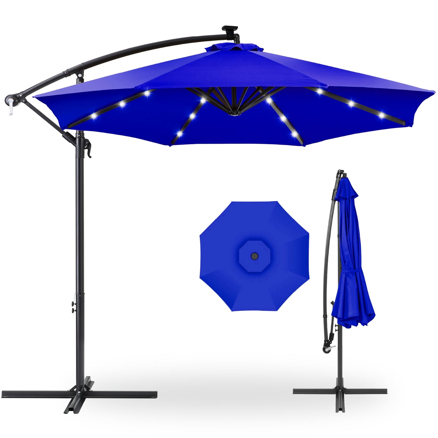 Best Choice Products 10ft Solar LED Offset Hanging Outdoor Market Patio Umbrella w/ Adjustable Tilt - Brown