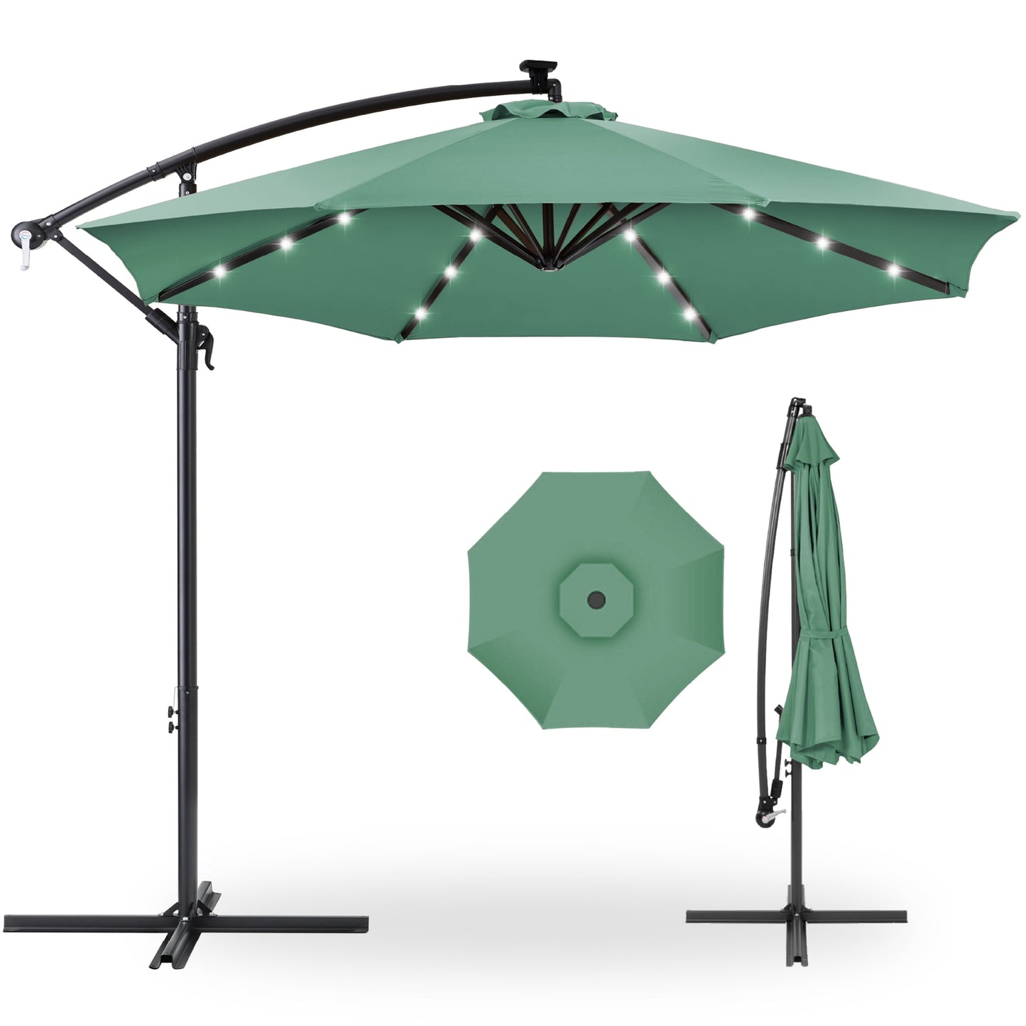 Best Choice Products 10ft Solar LED Offset Hanging Outdoor Market Patio Umbrella w/ Adjustable Tilt - Brown