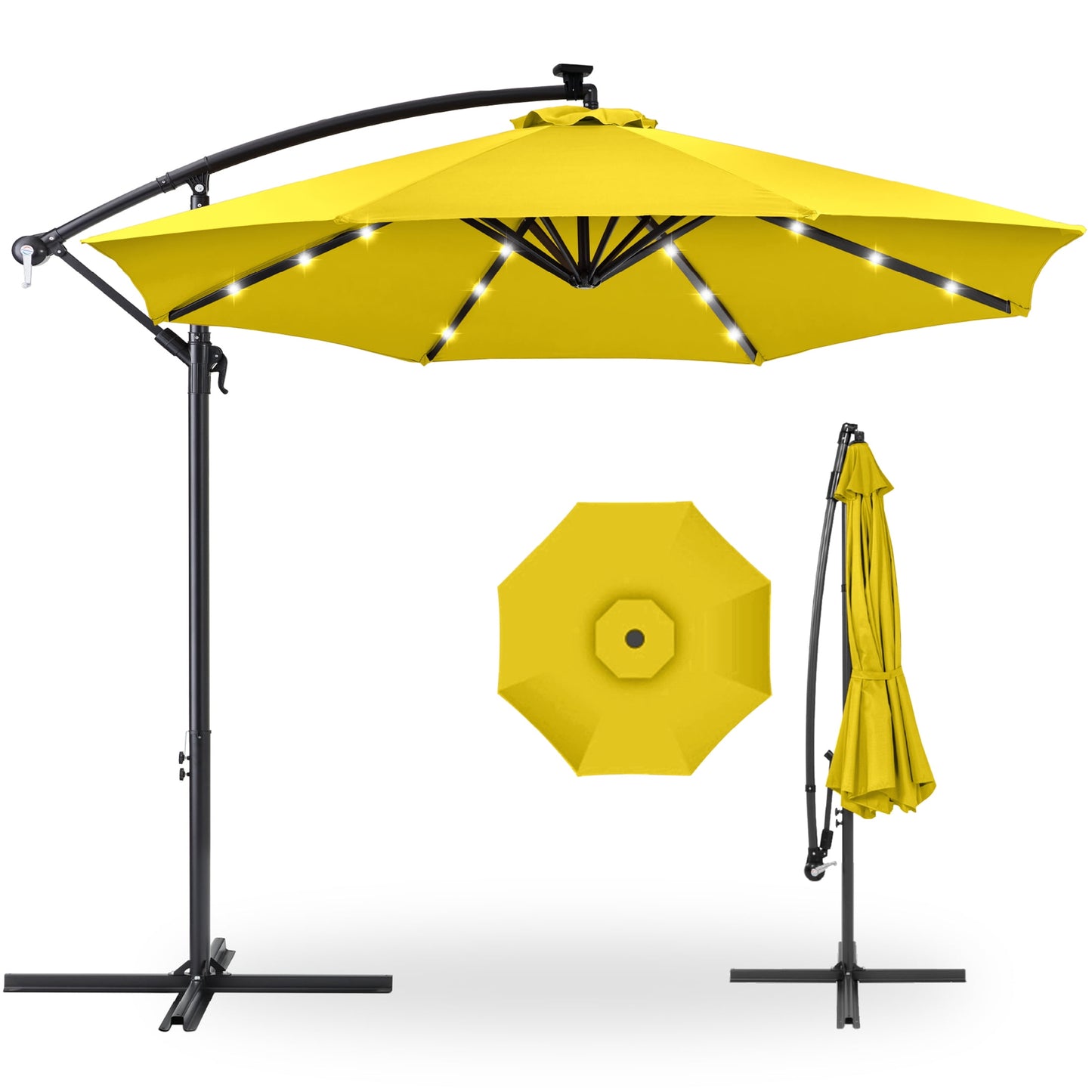 Best Choice Products 10ft Solar LED Offset Hanging Outdoor Market Patio Umbrella w/ Adjustable Tilt - Brown
