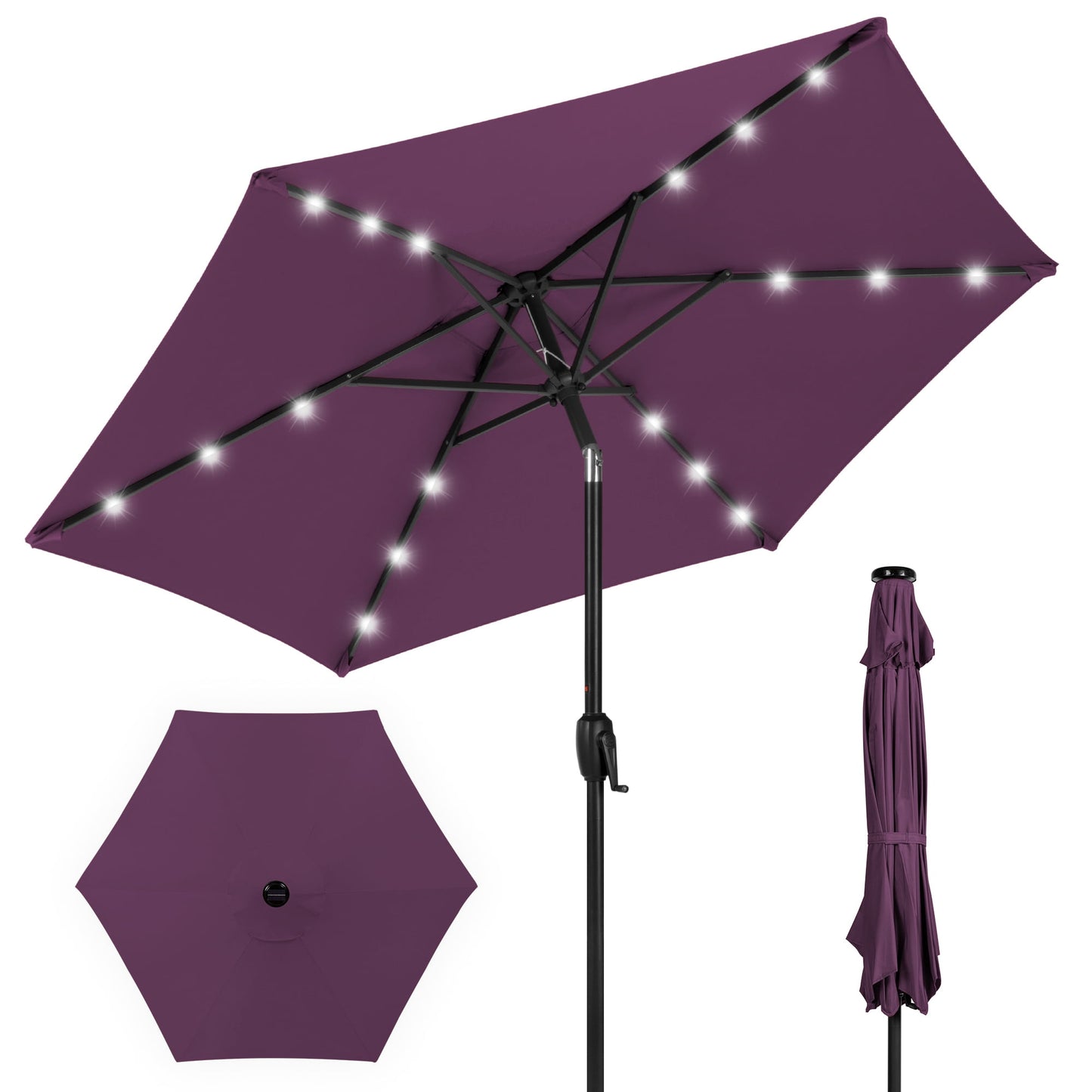 Best Choice Products 7.5ft Outdoor Solar Patio Umbrella for Deck, Pool w/ Tilt, Crank, LED Lights - Yellow
