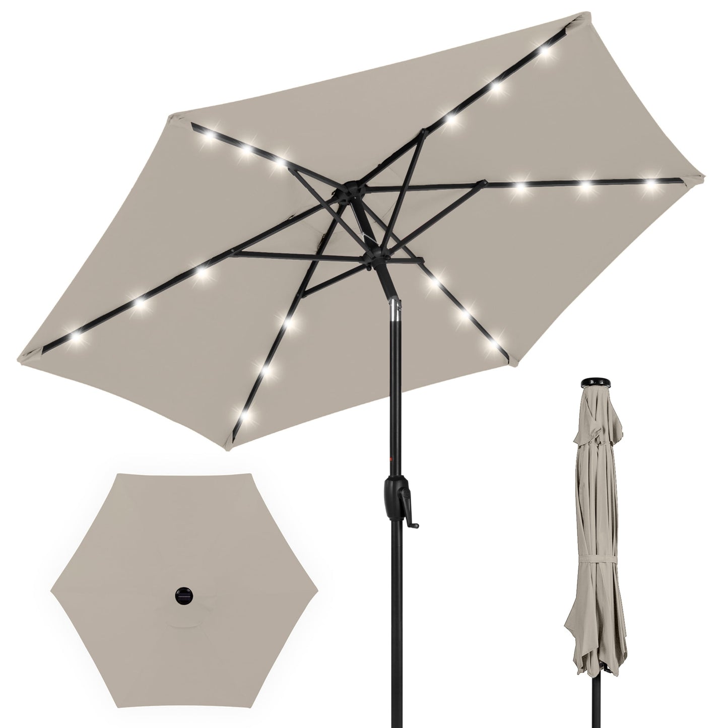 Best Choice Products 7.5ft Outdoor Solar Patio Umbrella for Deck, Pool w/ Tilt, Crank, LED Lights - Yellow