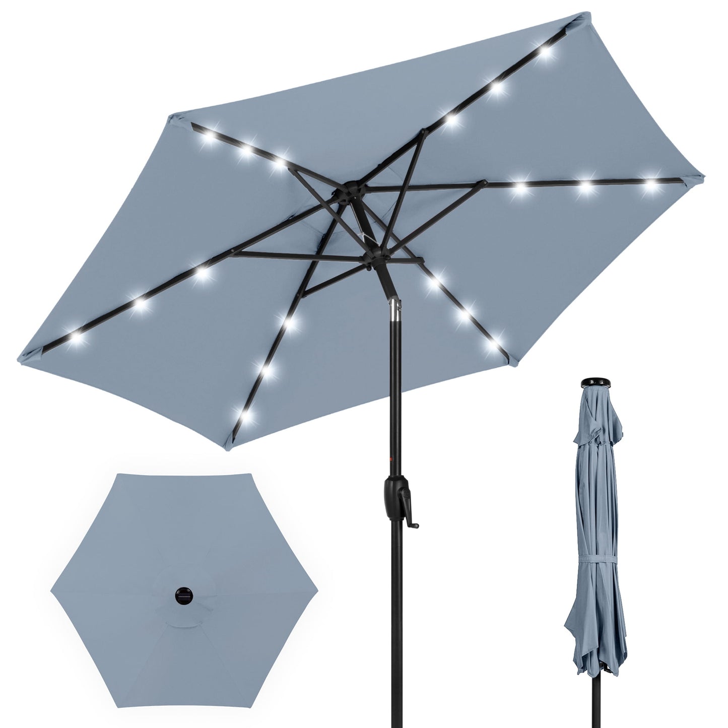 Best Choice Products 7.5ft Outdoor Solar Patio Umbrella for Deck, Pool w/ Tilt, Crank, LED Lights - Yellow