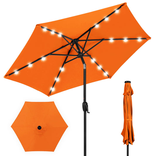 Best Choice Products 7.5ft Outdoor Solar Patio Umbrella for Deck, Pool w/ Tilt, Crank, LED Lights - Orange