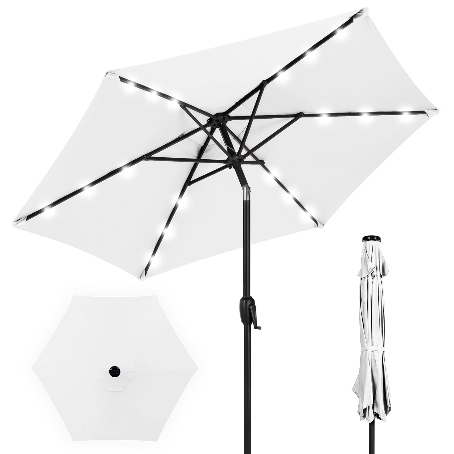 Best Choice Products 7.5ft Outdoor Solar Patio Umbrella for Deck, Pool w/ Tilt, Crank, LED Lights - Yellow