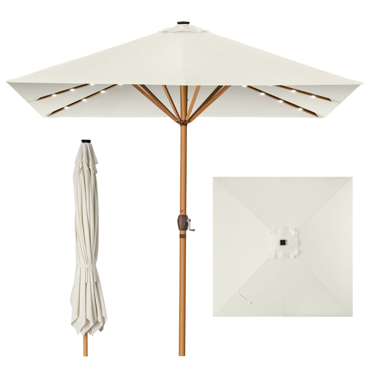 Best Choice Products 9ft Deep Square Solar LED Lighted Patio Umbrella w/ Woodgrain Pattern, UV-Resistant - Black