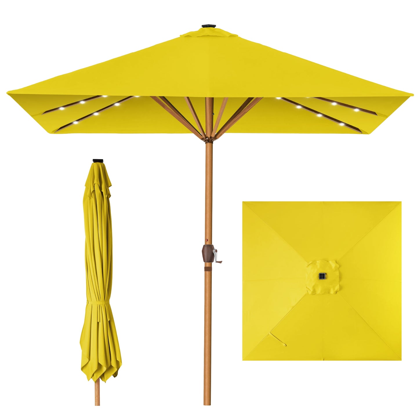 Best Choice Products 9ft Deep Square Solar LED Lighted Patio Umbrella w/ Woodgrain Pattern, UV-Resistant - Black