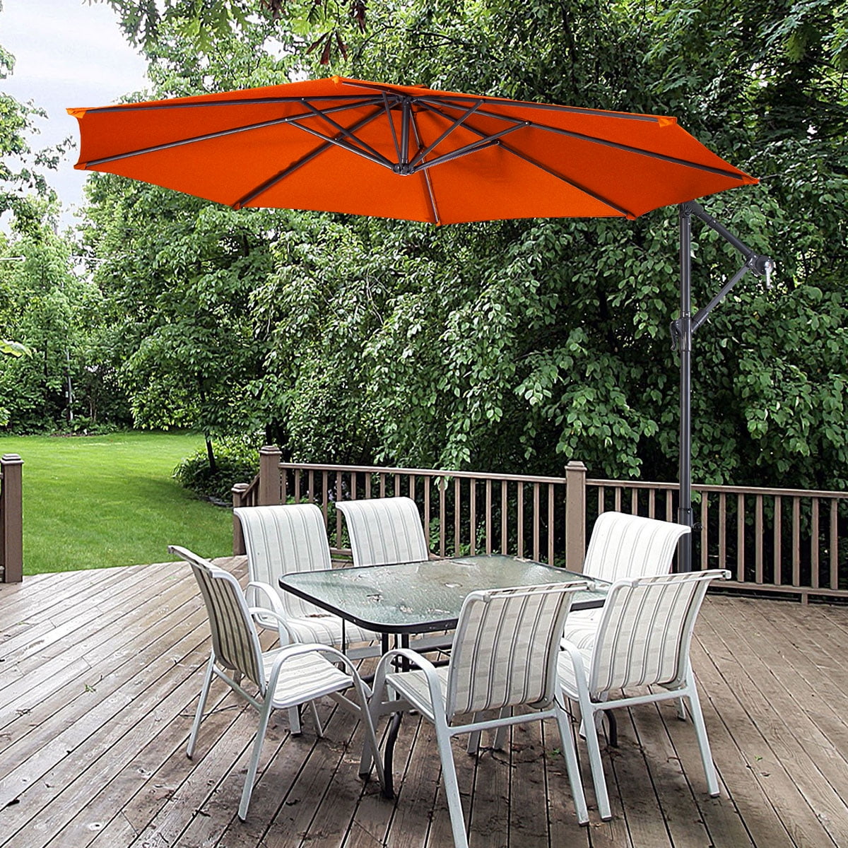 Costway 10' Hanging Umbrella Patio Sun Shade Offset Garden Market W/ T Cross Base Tan