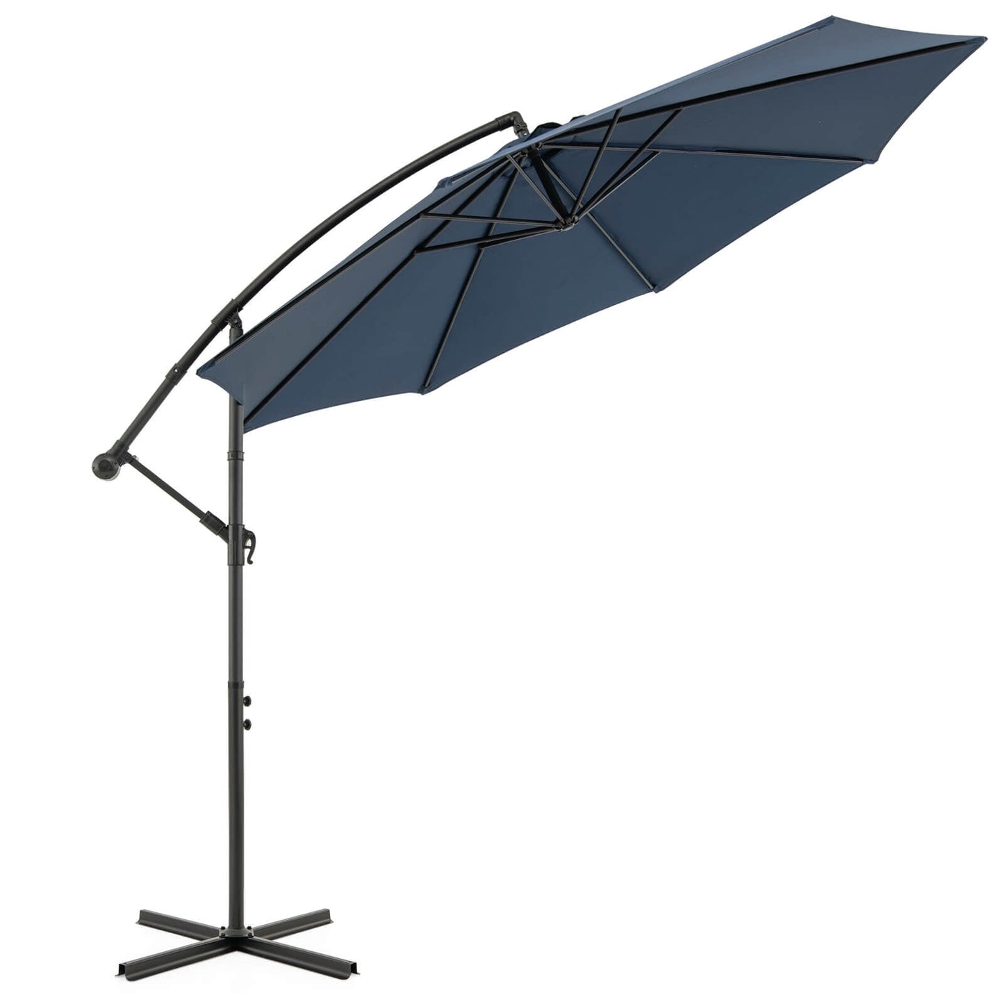 Costway 10' Hanging Umbrella Patio Sun Shade Offset Garden Market W/ T Cross Base Tan