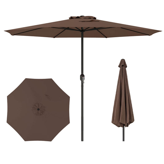 Costway 12 FT Patio Umbrella Outdoor Market Umbrella with Crank Handle 8 Sturdy Ribs Coffee