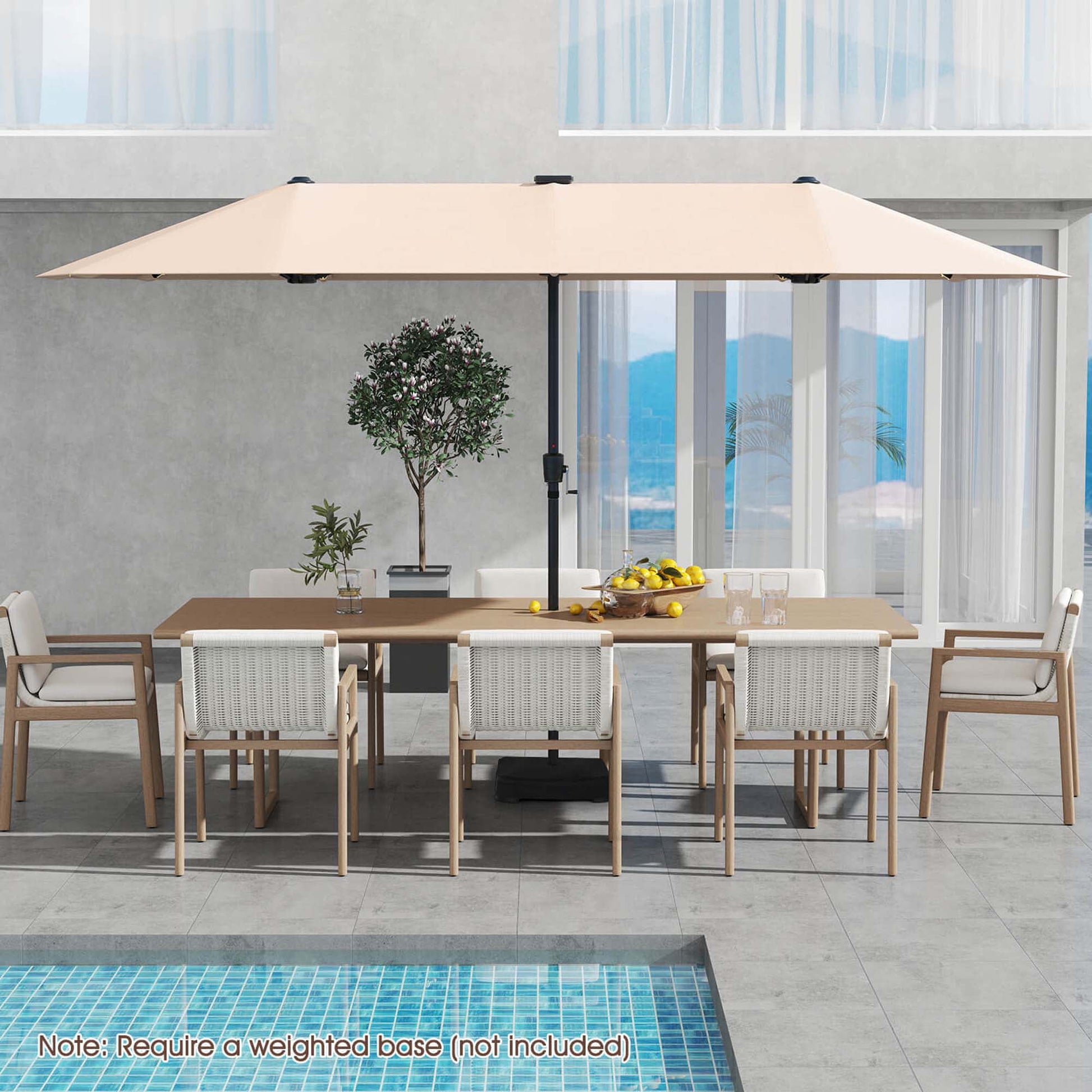 Costway 13 FT Large Patio Umbrella with LED Solar Lights Crank Handle 12 Heavy-Duty Ribs Beige