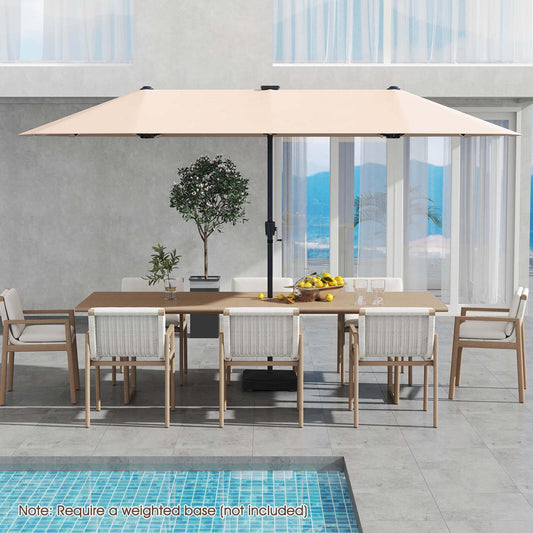 Costway 13 FT Large Patio Umbrella with LED Solar Lights Crank Handle 12 Heavy-Duty Ribs Beige