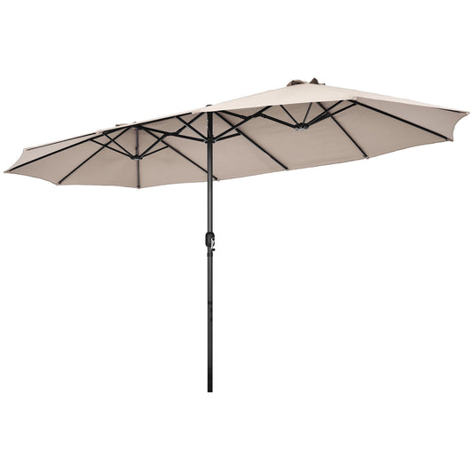 Costway 15ft Beige Patio Double-Sided Umbrella, Crank Lift