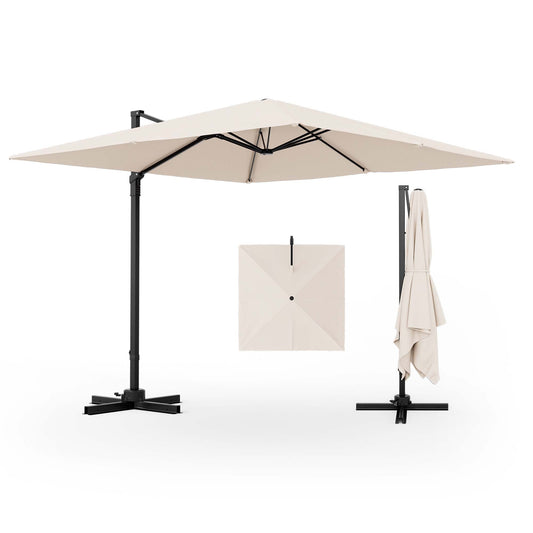 Costway 9.5ft Beige Square Cantilever Offset Patio Umbrella, 360° Rotation