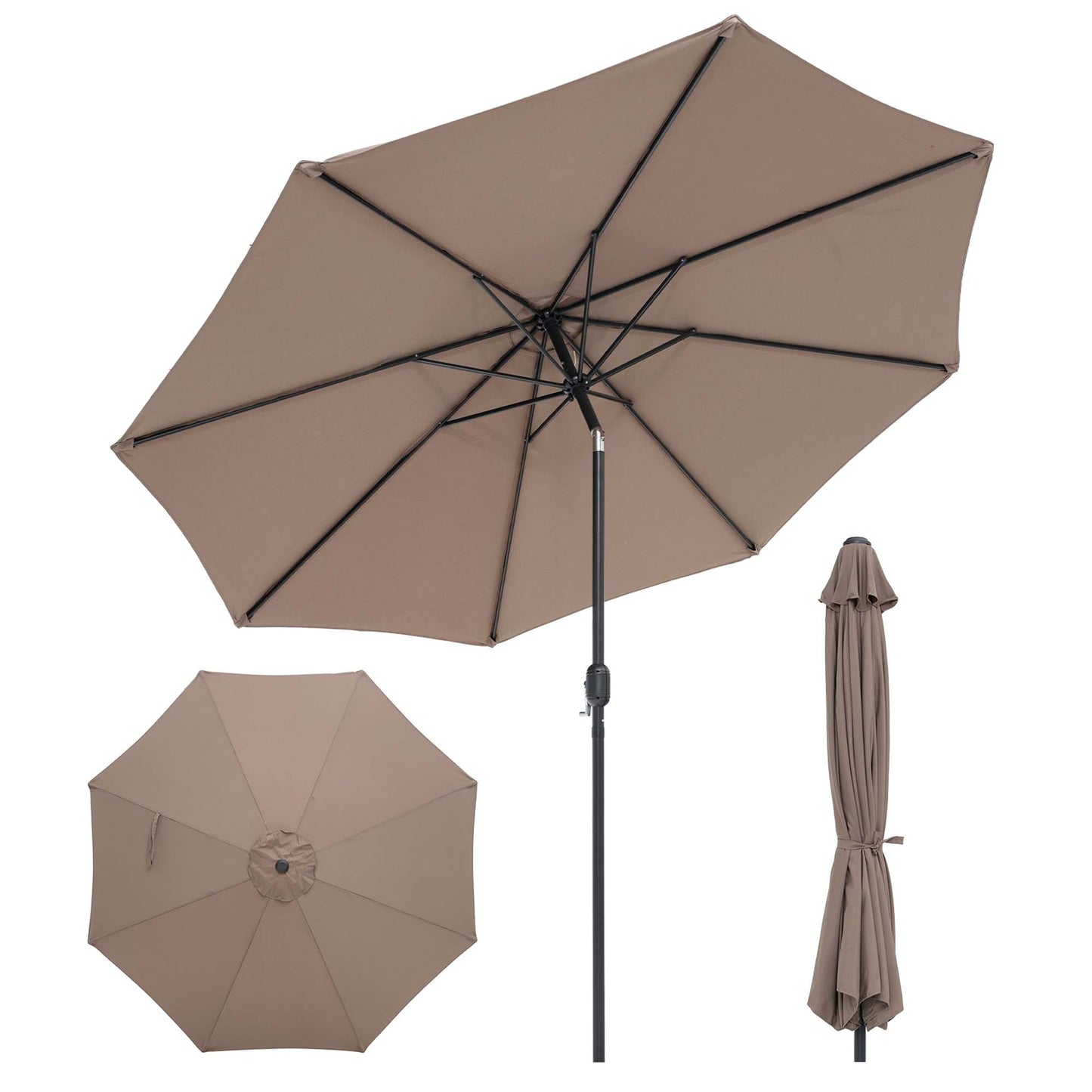Costway Outdoor Heavy Duty Market Umbrella with Tilt Mechanism Crank Handle 8 Sturdy Ribs