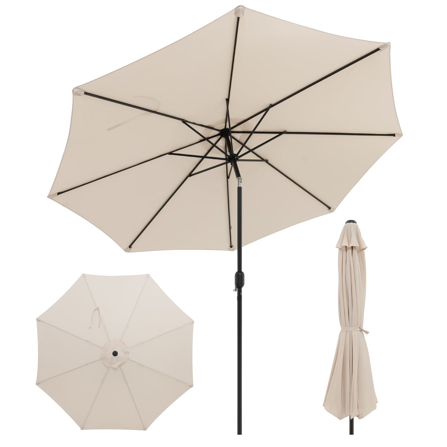 Costway Outdoor Heavy Duty Market Umbrella with Tilt Mechanism Crank Handle 8 Sturdy Ribs