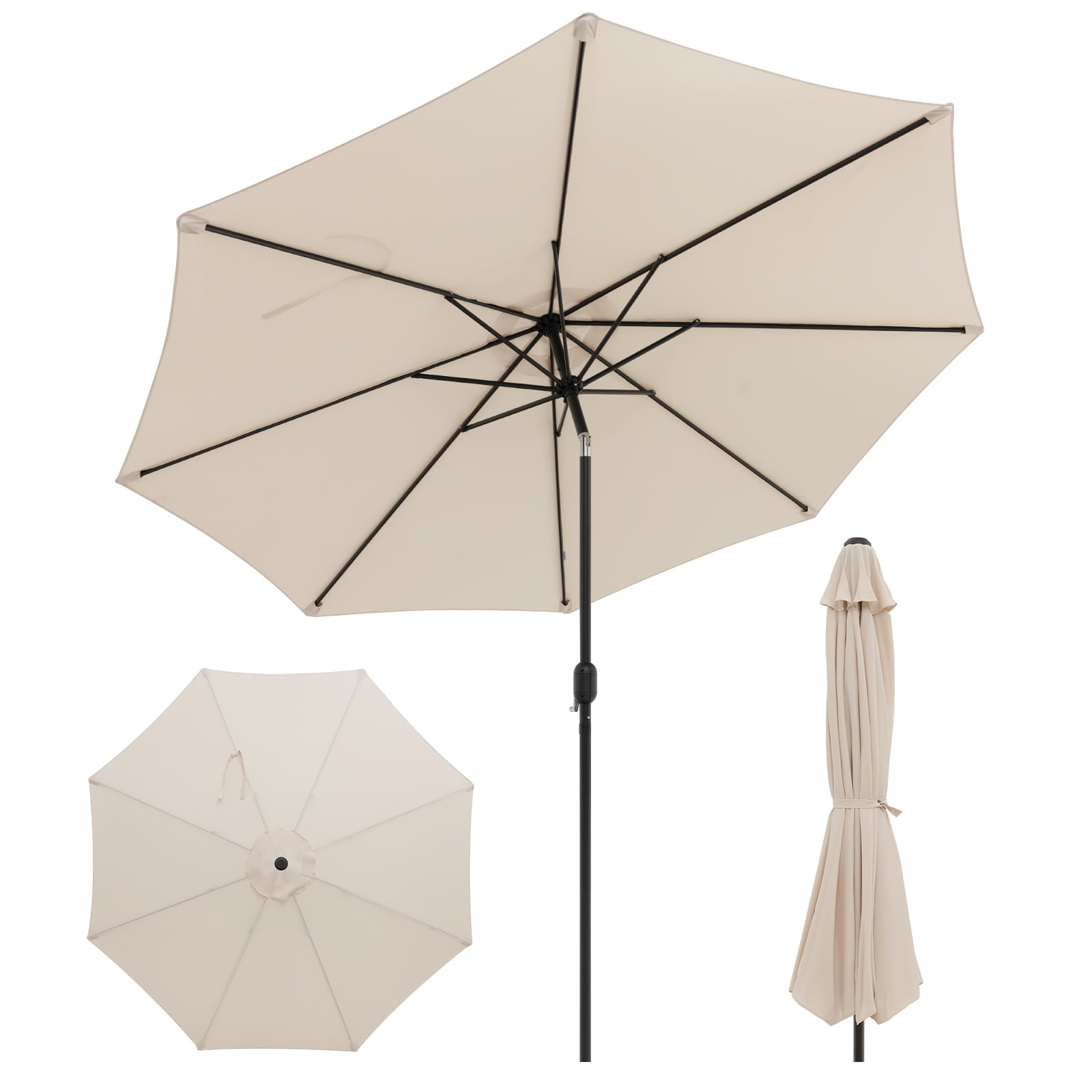 Costway Outdoor Heavy Duty Market Umbrella with Tilt Mechanism Crank Handle 8 Sturdy Ribs
