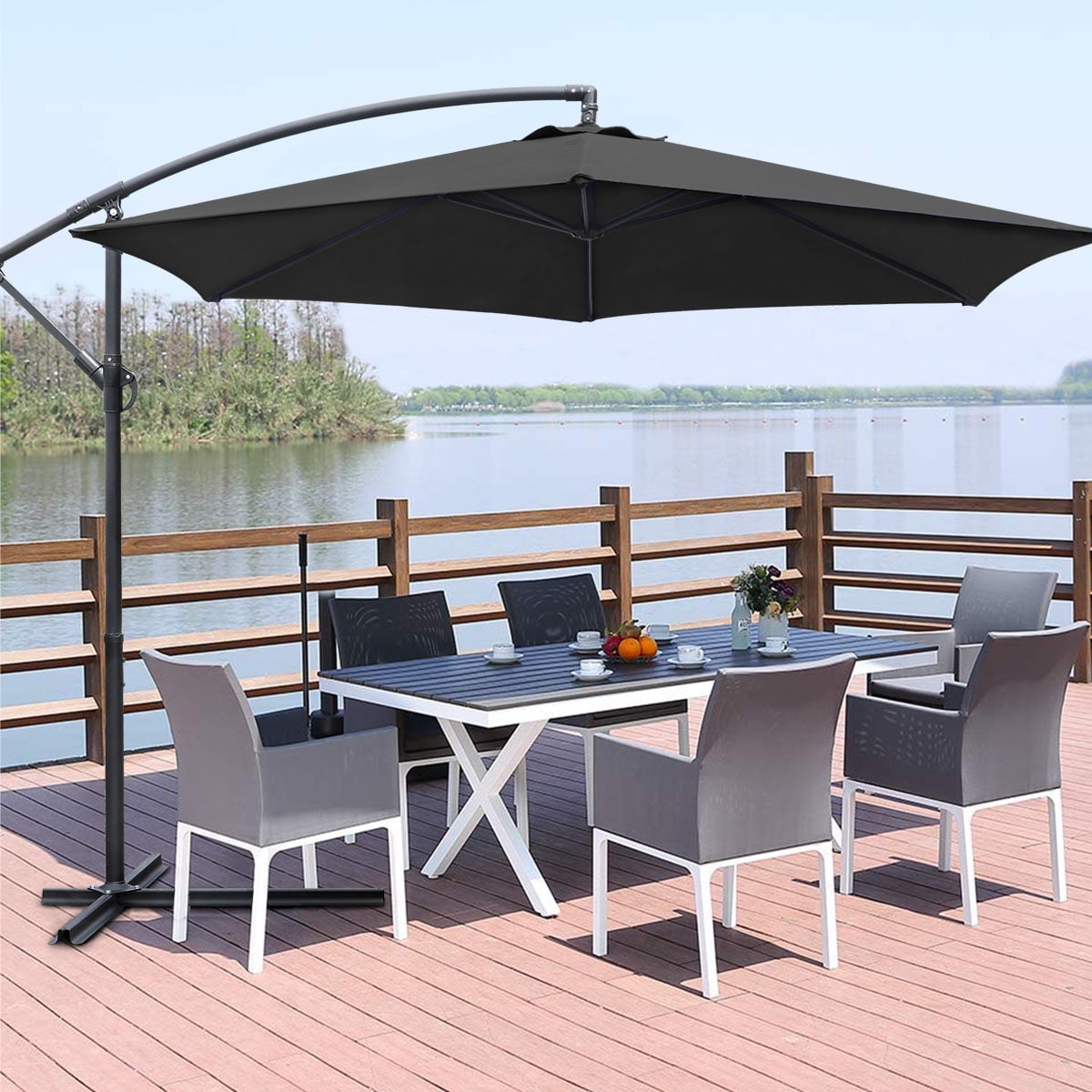 Devoko 10ft Patio Offset Umbrella Outdoor Hanging Umbrellas, White