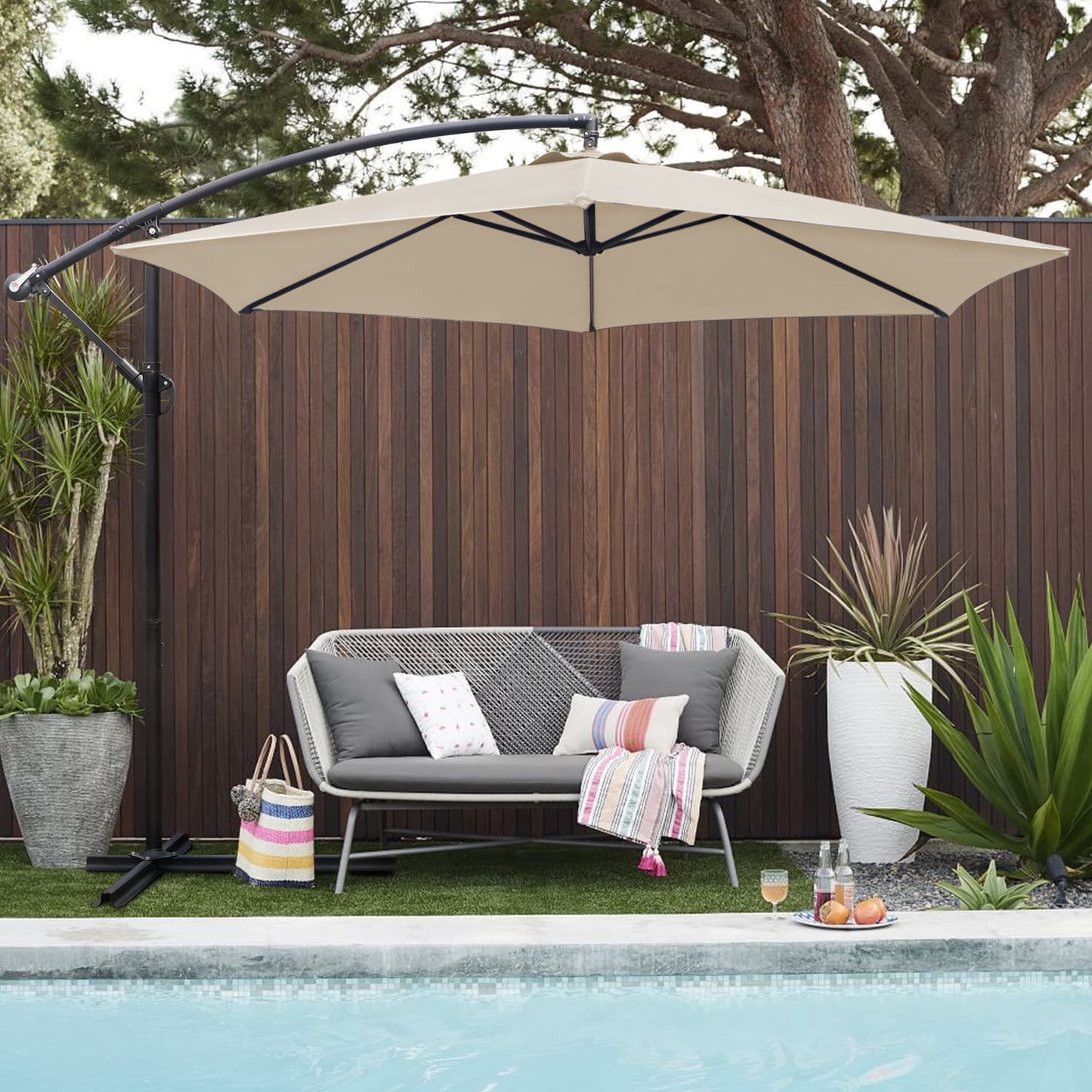 Devoko 10ft Patio Offset Umbrella Outdoor Hanging Umbrellas, White