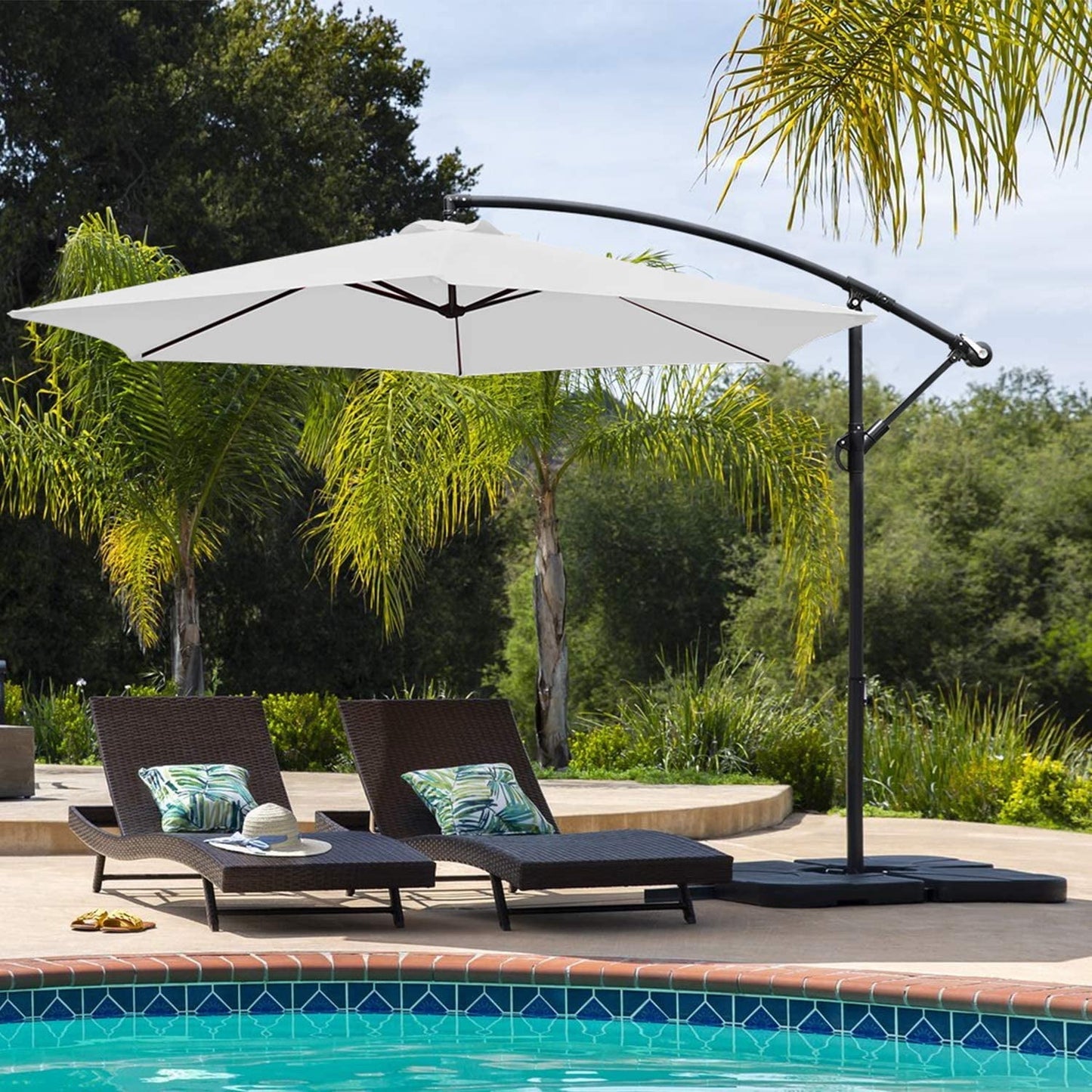 Devoko 10ft Patio Offset Umbrella Outdoor Hanging Umbrellas, White