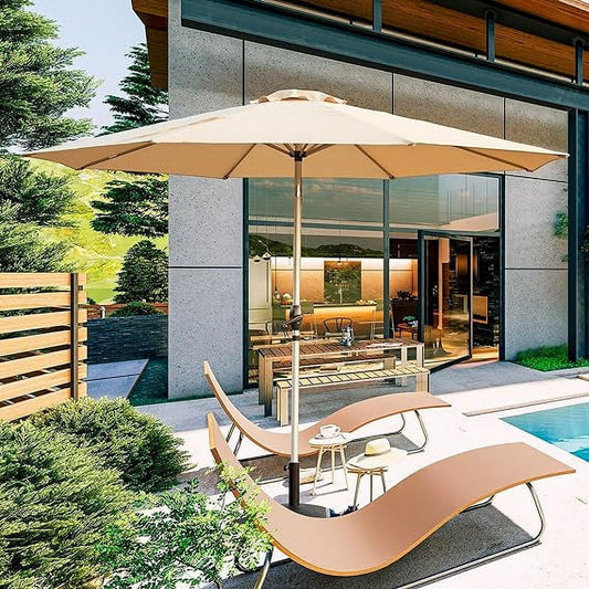 Domi 10FT Patio Umbrella, Outdoor Table Umbrella with Push Button Tilt and Crank, UV Protection Waterproof Market Sun Umbrella with 8 Sturdy Ribs for Garden, Deck, Backyard, Pool，（Beige）