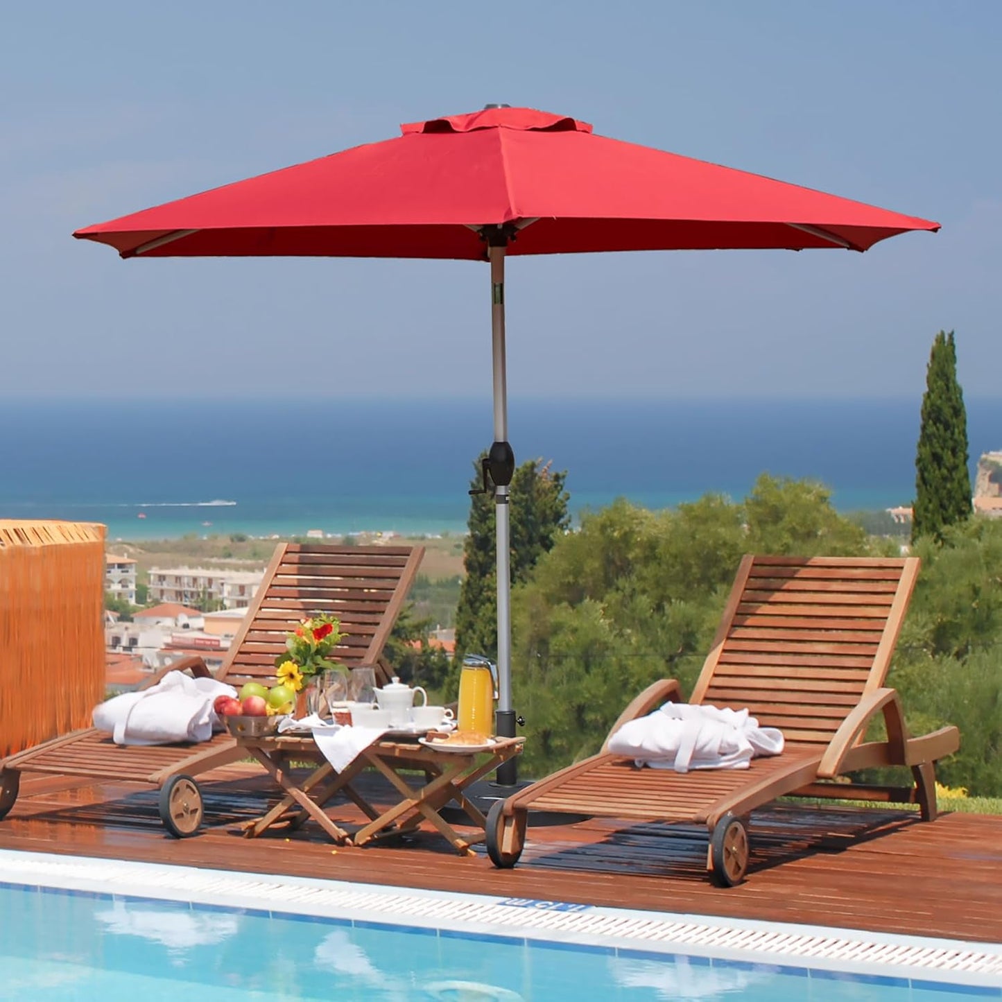 Domi 10FT Patio Umbrella, Outdoor Table Umbrella with Push Button Tilt and Crank, UV Protection Waterproof Market Sun Umbrella with 8 Sturdy Ribs for Garden, Deck, Backyard, Pool，（Beige）