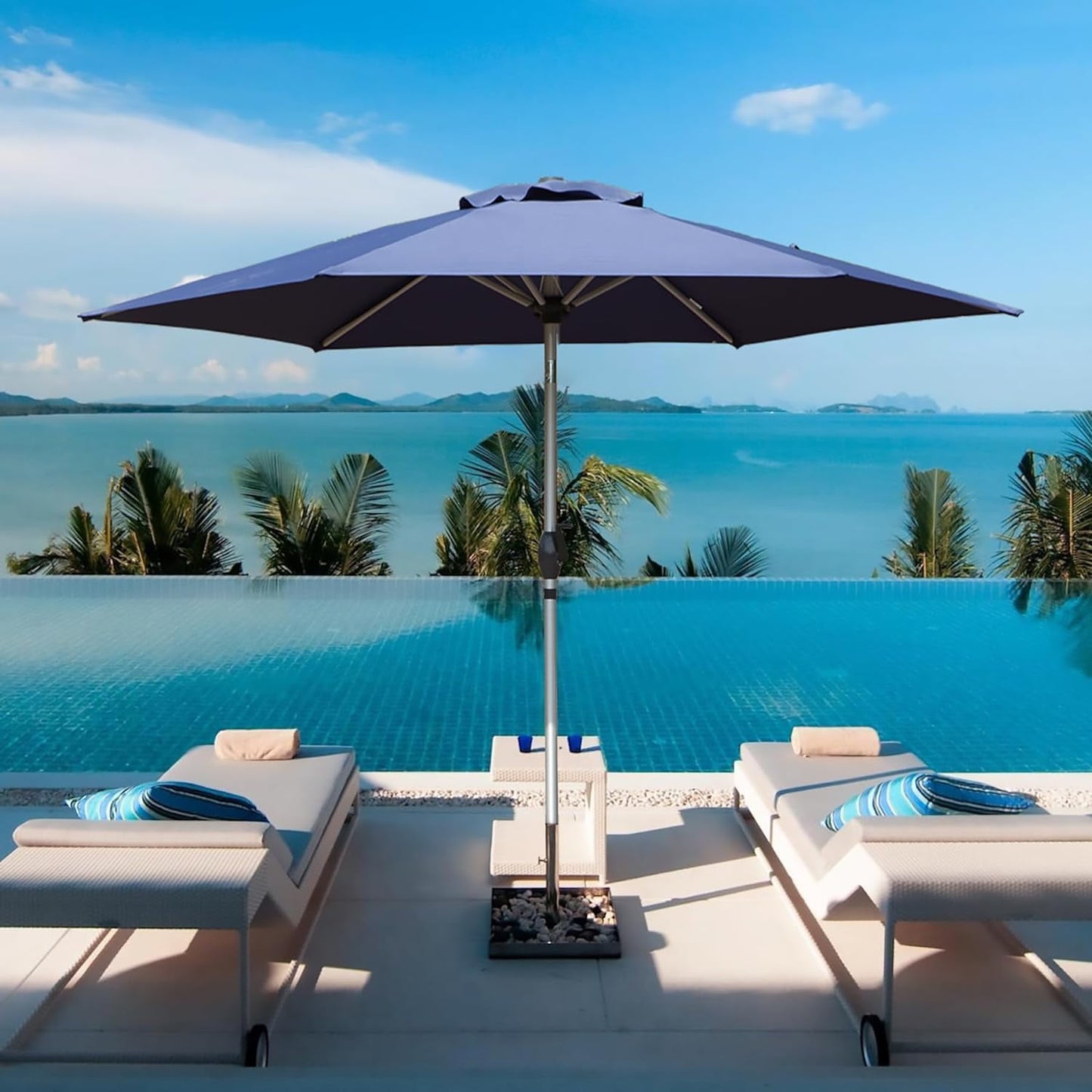 Domi 10FT Patio Umbrella, Outdoor Table Umbrella with Push Button Tilt and Crank, UV Protection Waterproof Market Sun Umbrella with 8 Sturdy Ribs for Garden, Deck, Backyard, Pool，（Beige）