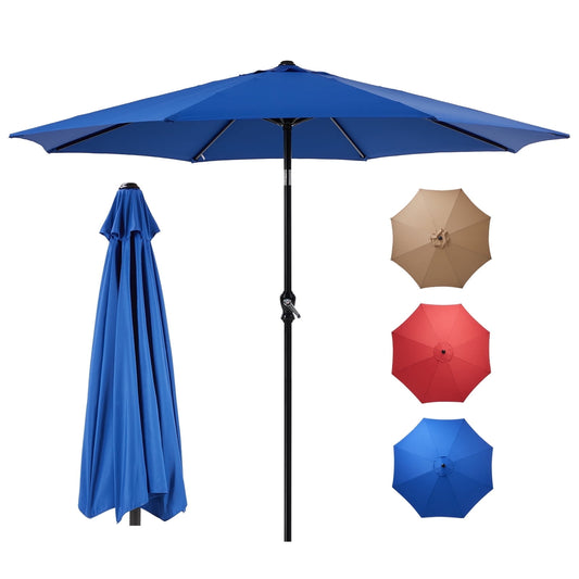 JOINSUN Outdoor Patio Umbrella with Push Button Tilt, 8 Robust Ribs, UV Protection, and Crank, Bule