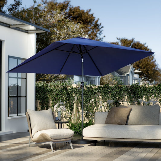 Garpans 10ft Patio Umbrella Outdoor Table Market Umbrella with Push Button Tilt and Crank Handle,Sun Shelter UV Protection Rectangular Beach Umbrellas,Navy Blue