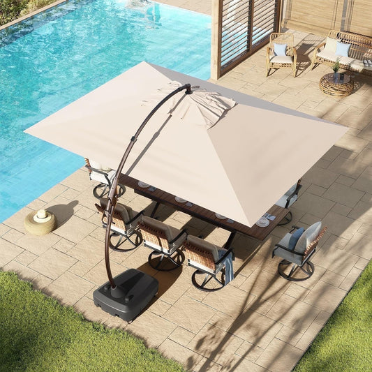 Grand Patio Patio Umbrellas 10x13 FT Rectangular Offset Umbrella, Large Patio Cantilever Umbrella with Base Aluminum Outdoor Umbrella for Garden Poolside, Champagne