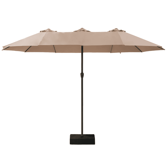 Greforg 15FT Triple Outdoor Patio Umbrella with Base Included & Vented Canopy, Waterproof & UV Protection, Ideal for Garden, Deck, Poolside, and Restaurant Beige