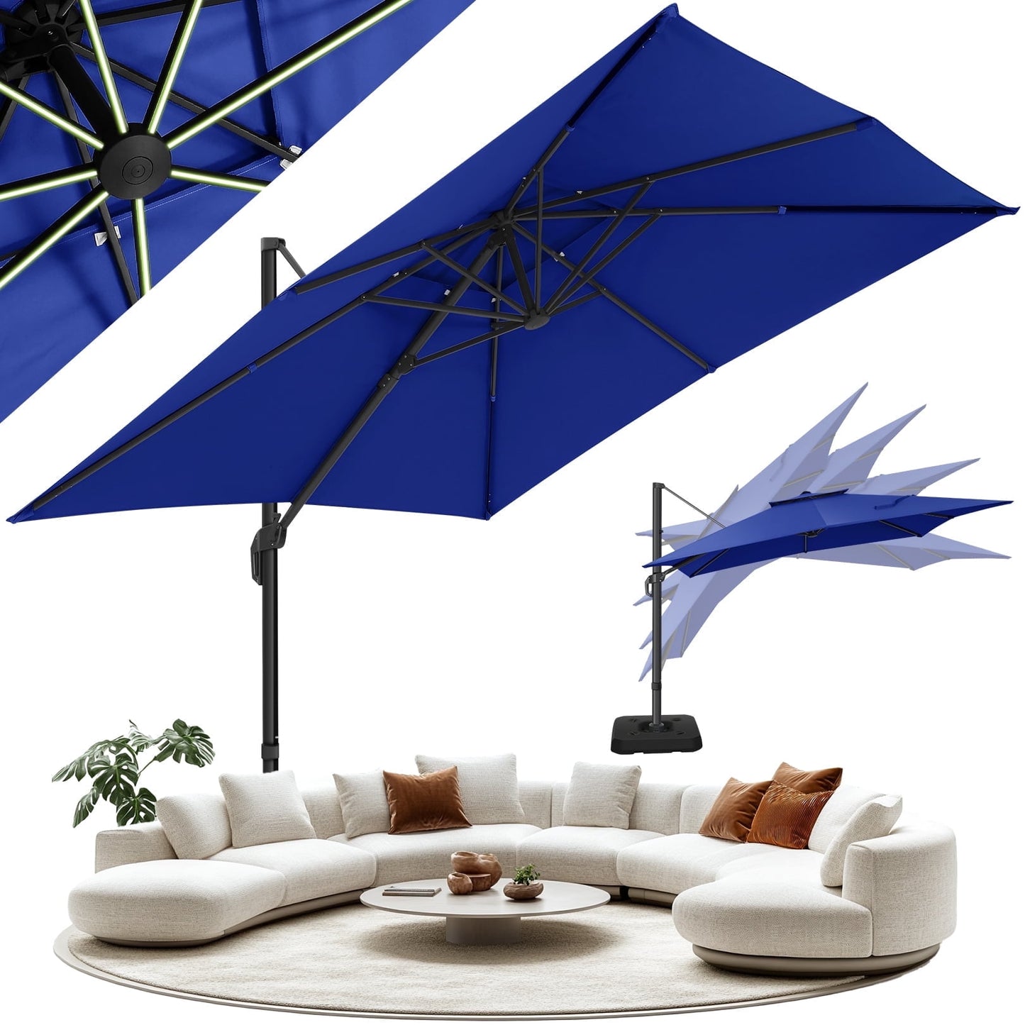 HOTEEL 10 Ft Patio Umbrella Outdoor Cantilever Square Umbrella Aluminum Offset Umbrella with Base, 360° Rotation，Gray