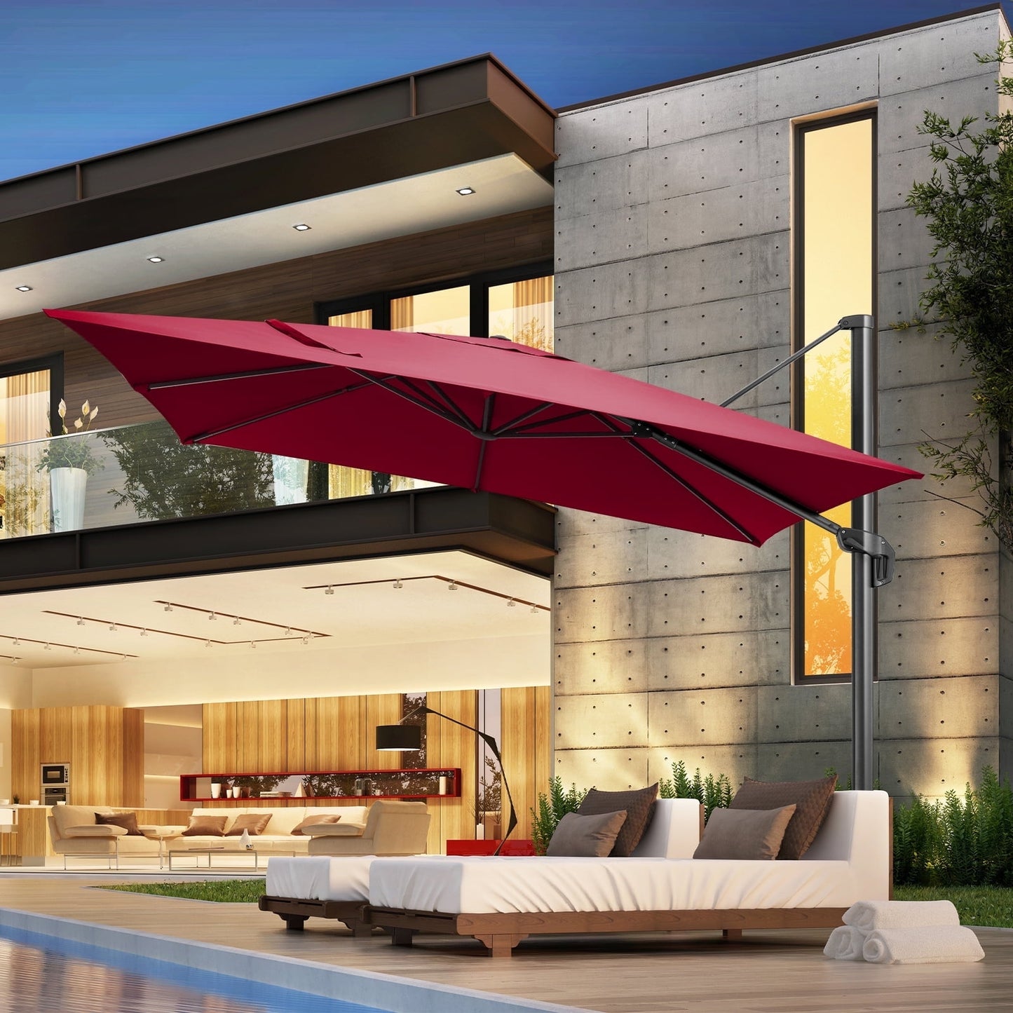 HOTEEL 10 Ft Patio Umbrella Outdoor Cantilever Square Umbrella Aluminum Offset Umbrella with Base, 360° Rotation，Gray