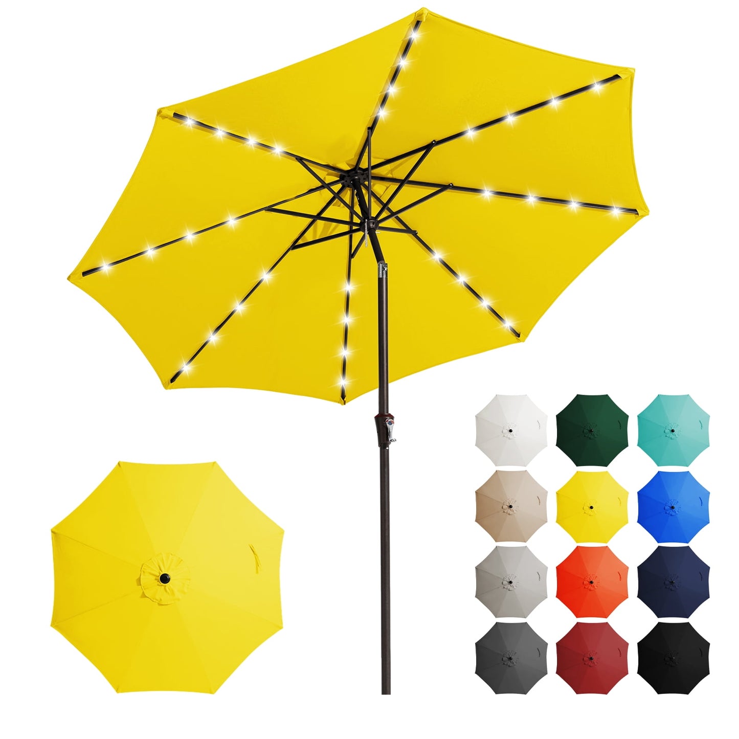 JUSTLET 10 ft Patio Umbrella for Table, Outdoor Sun Umbrella with LED Solar Lights, Navy Blue