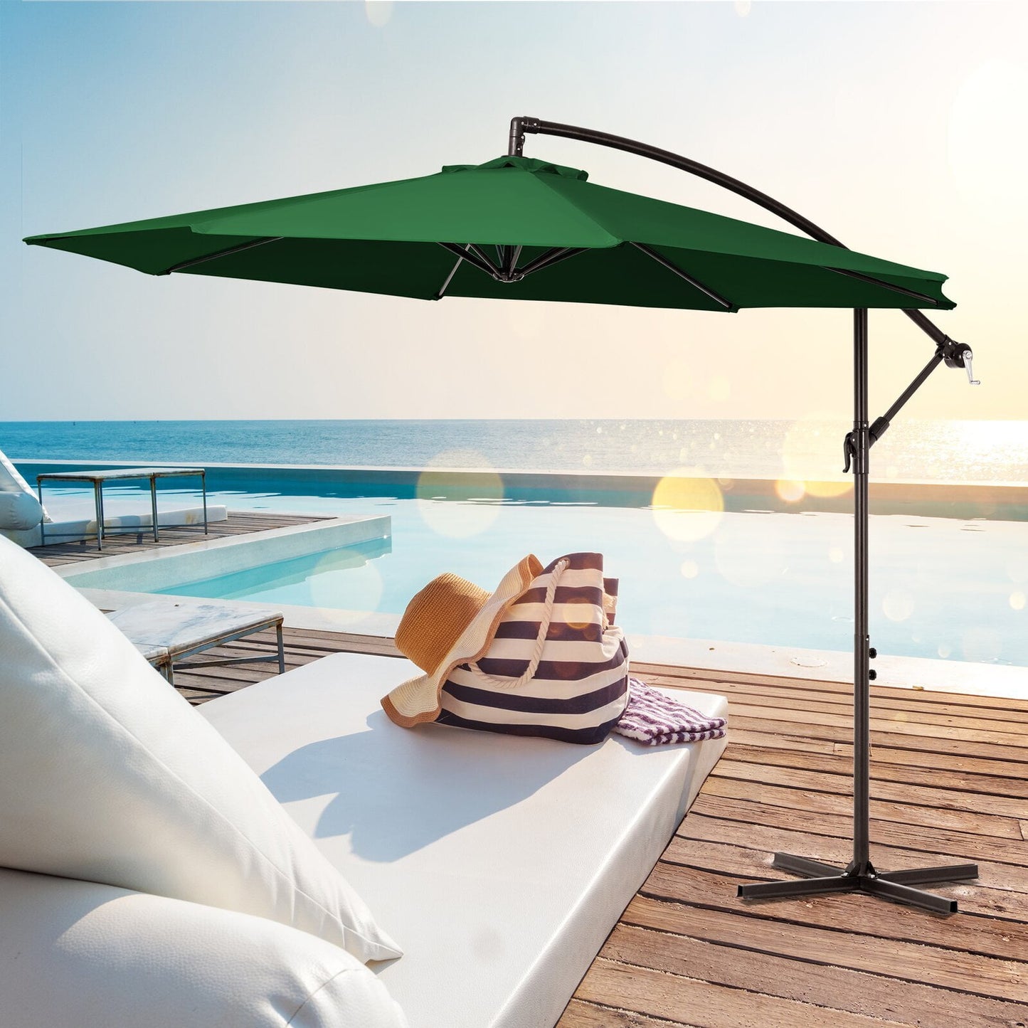 JUSTLET 10ft Offset Hanging Outdoor Cantilever Patio Umbrella for Garden, Navy Blue
